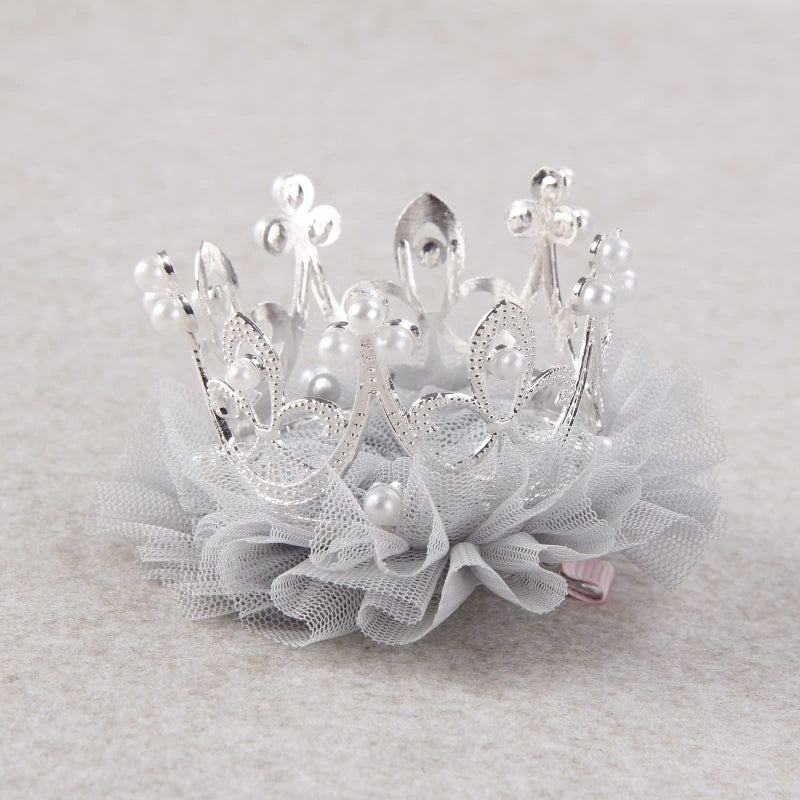 Nishine Baby Crown Hair Pins Princess Girls Crown Tiara Hair Clips Tulle Mesh Tiaras for Kids Gift (Silver) - Image 4